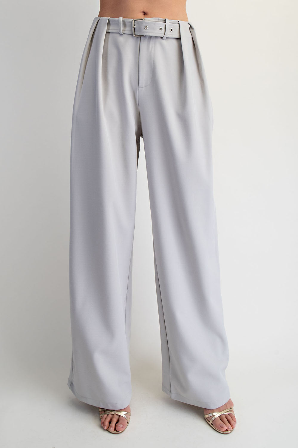 BELT DETAILED PLEATED WOVEN PANT