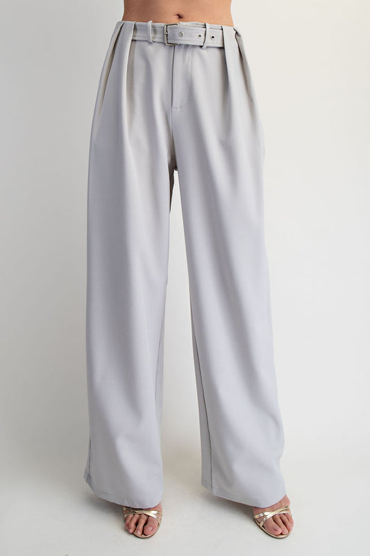 BELT DETAILED PLEATED WOVEN PANT