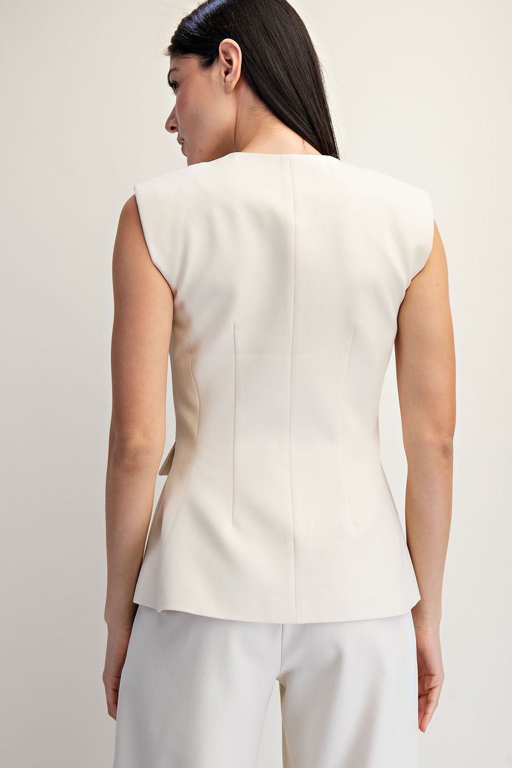 V NECK HIGH LOW WOVEN VEST