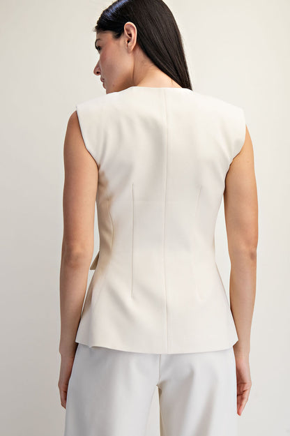 V NECK HIGH LOW WOVEN VEST