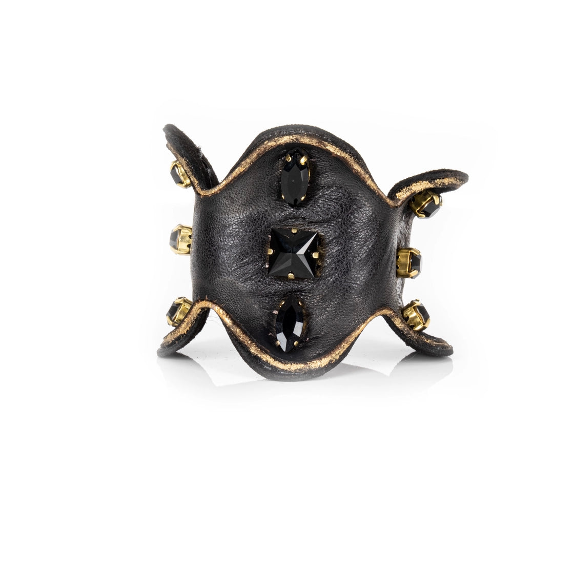 Obsidian Sculpt Leather Cuff Black Crystal Statement