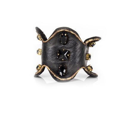 Obsidian Sculpt Leather Cuff Black Crystal Statement