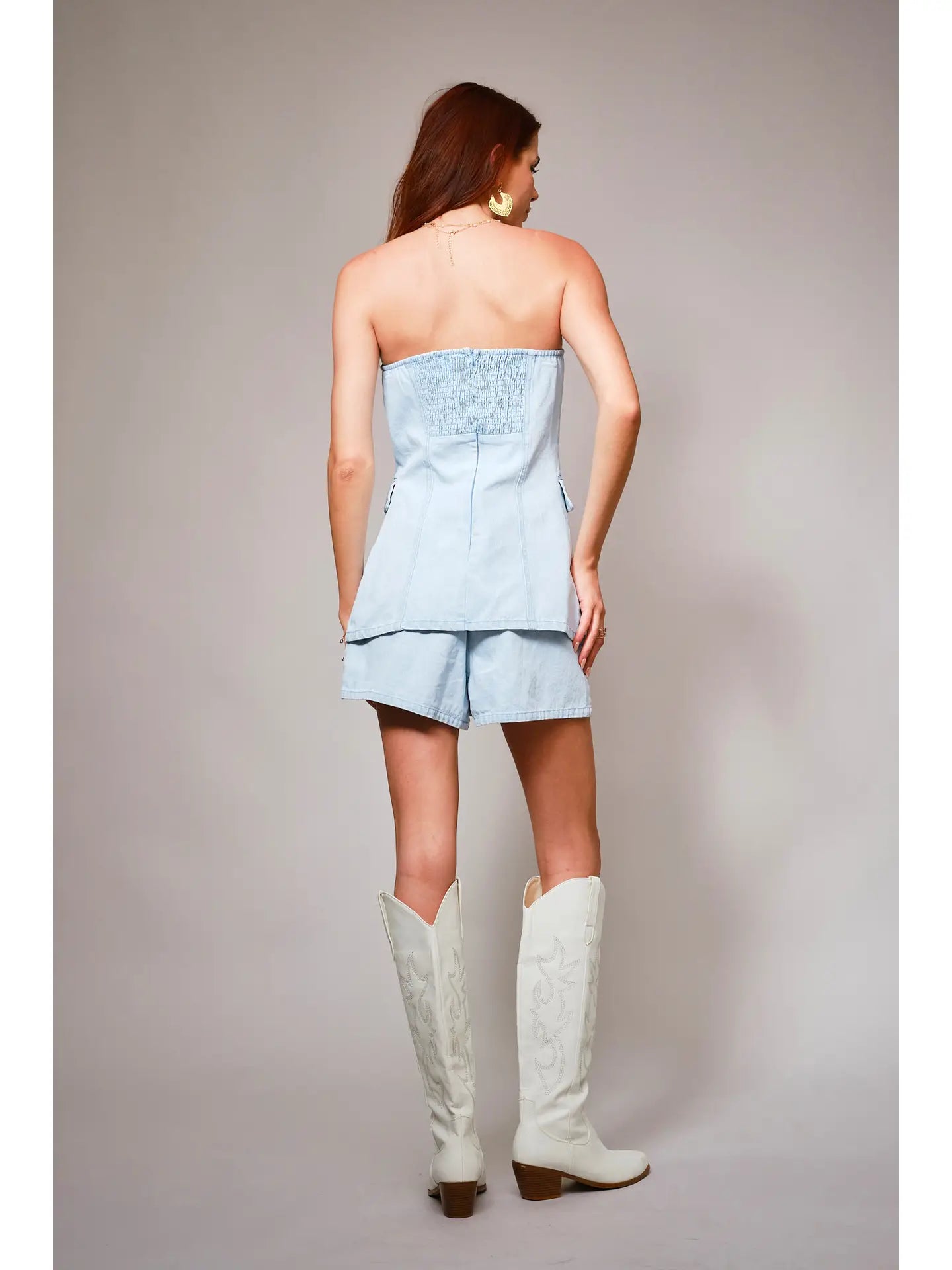 Tube Button Detail Tunic Denim Set