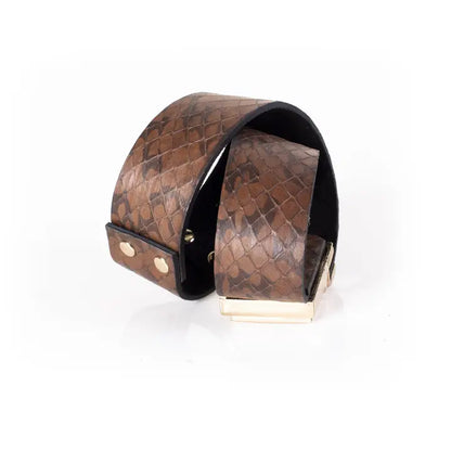 Wide Brown Snakeskin-Textured Leather Cuff Bracelet