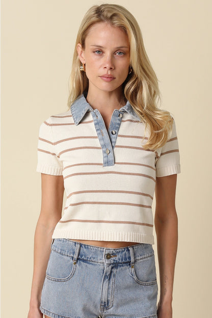 Contrast Collar Crop Top