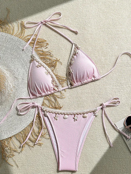Shell Embellished Bikini Set