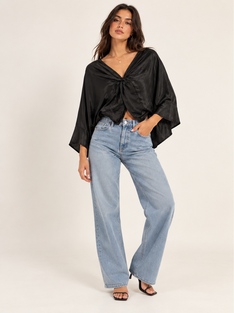Satin Tie-Front Dolman Blouse