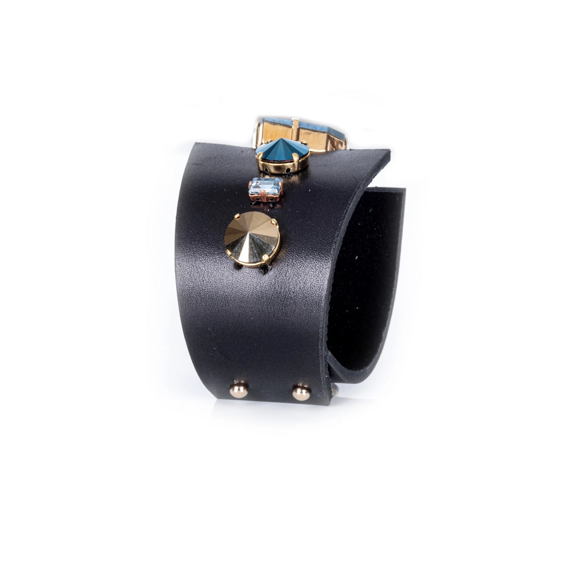 Midnight Steel Crystal Leather Cuff
