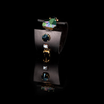 Midnight Steel Crystal Leather Cuff