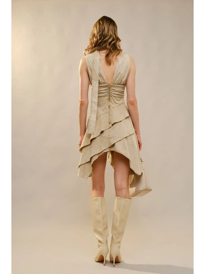 Layered Hem Ruched Waistband Dress