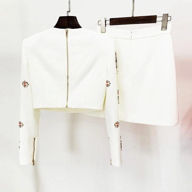 Delaney White Rhinestone Top and Skirt Two Piece Set