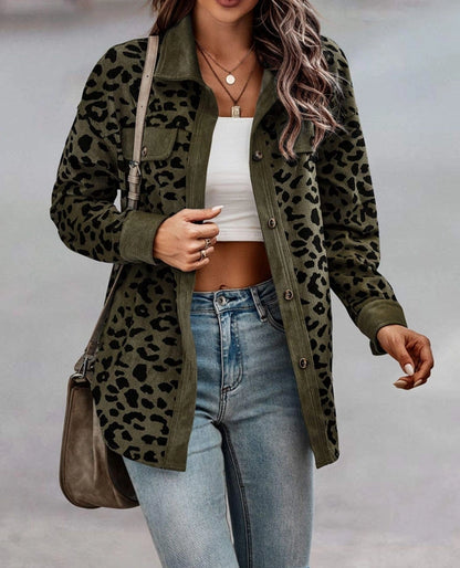 Leopard Print Button Long Sleeve Jacket For Women