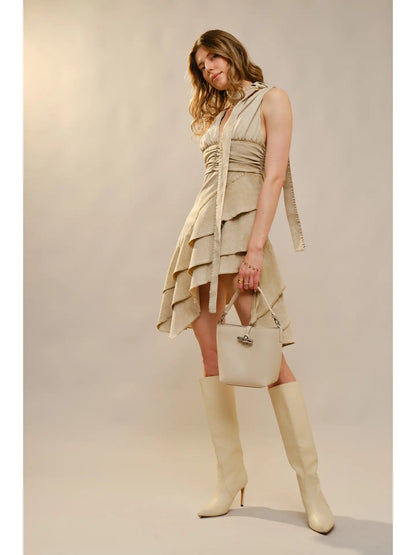 Layered Hem Ruched Waistband Dress