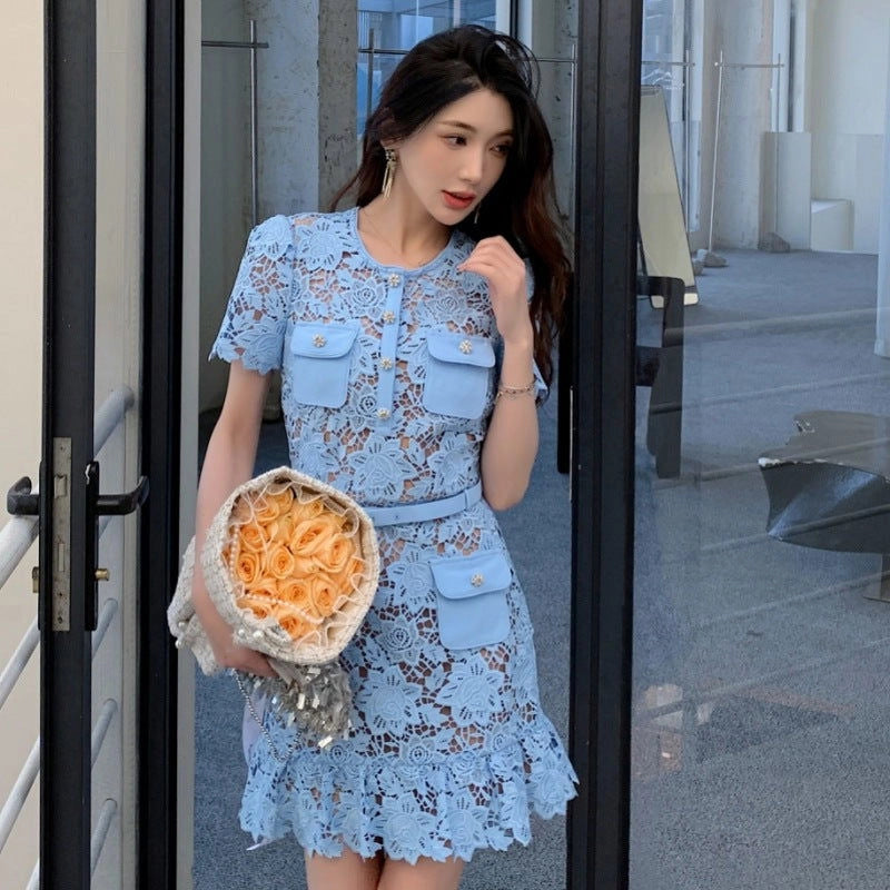 Blue Lace Mini Dress