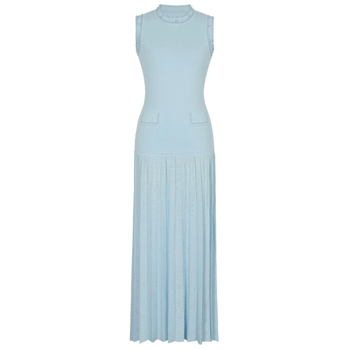 Pearl Round Neck Knit Midi Dress