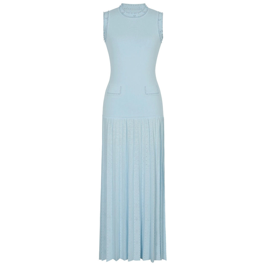 Pearl Round Neck Knit Midi Dress