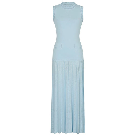 Pearl Round Neck Knit Midi Dress