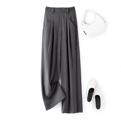 Relaxed Fit Solid Color Wide Leg Floor-Length Suit Trouser
