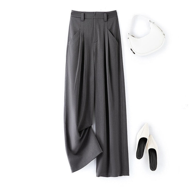 Relaxed Fit Solid Color Wide Leg Floor-Length Suit Trouser