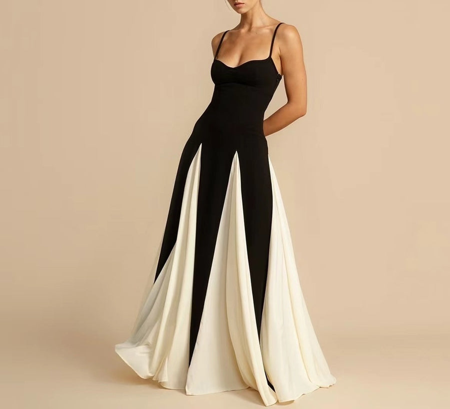 Chic B&W Beach Suspender Maxi Dress