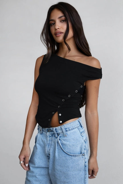 Dani Popper Detail Short Sleeve Top