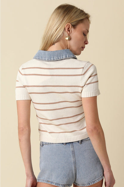 Contrast Collar Crop Top