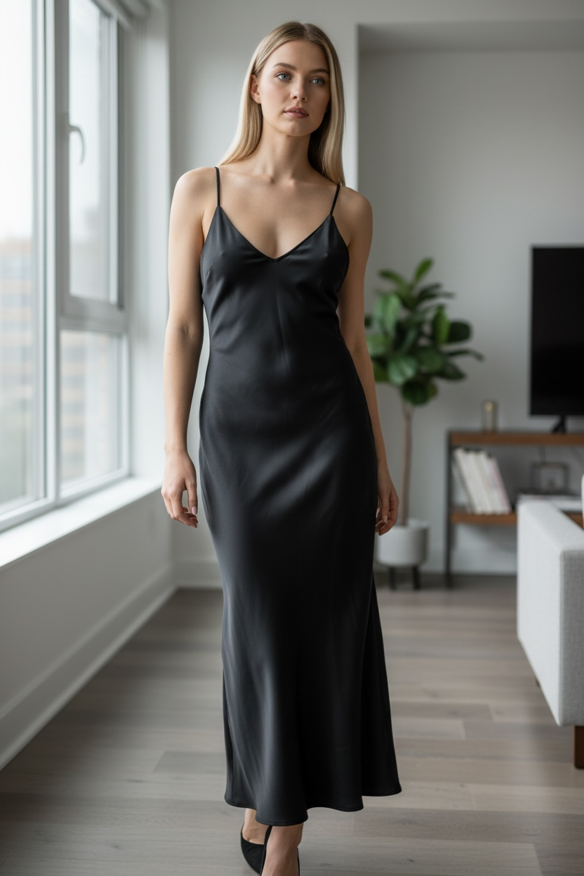 Black Luna Satin Slip Maxi Dress