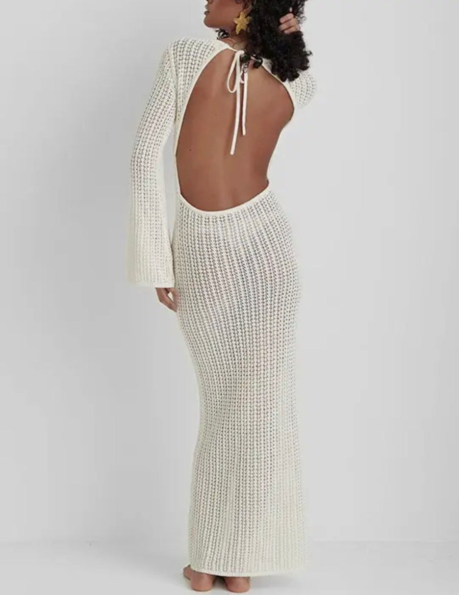 Ivory Crochet Open-Back Maxi Cover-Up