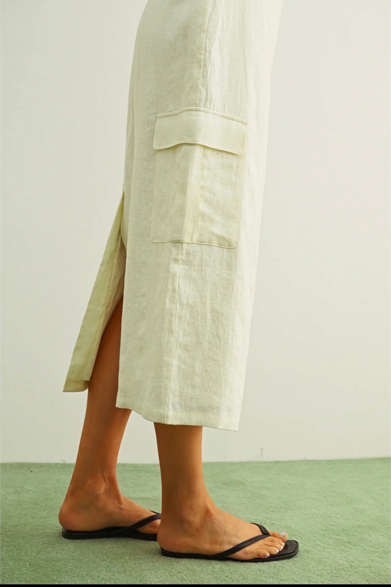 Ivory Linen Cargo Midi Skirt