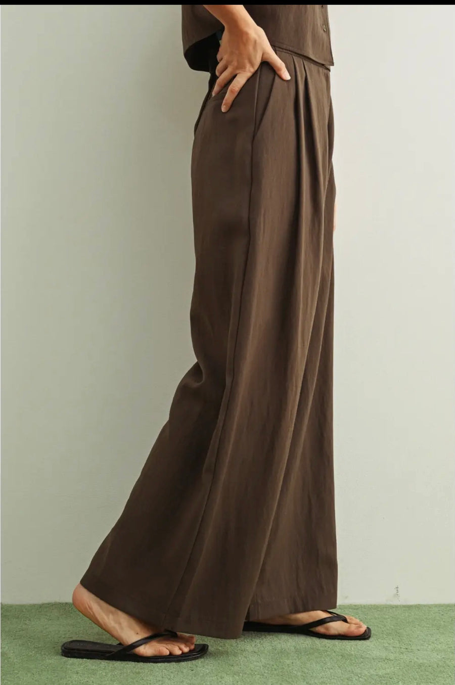 Mocha Wide-Leg Pleated Pants