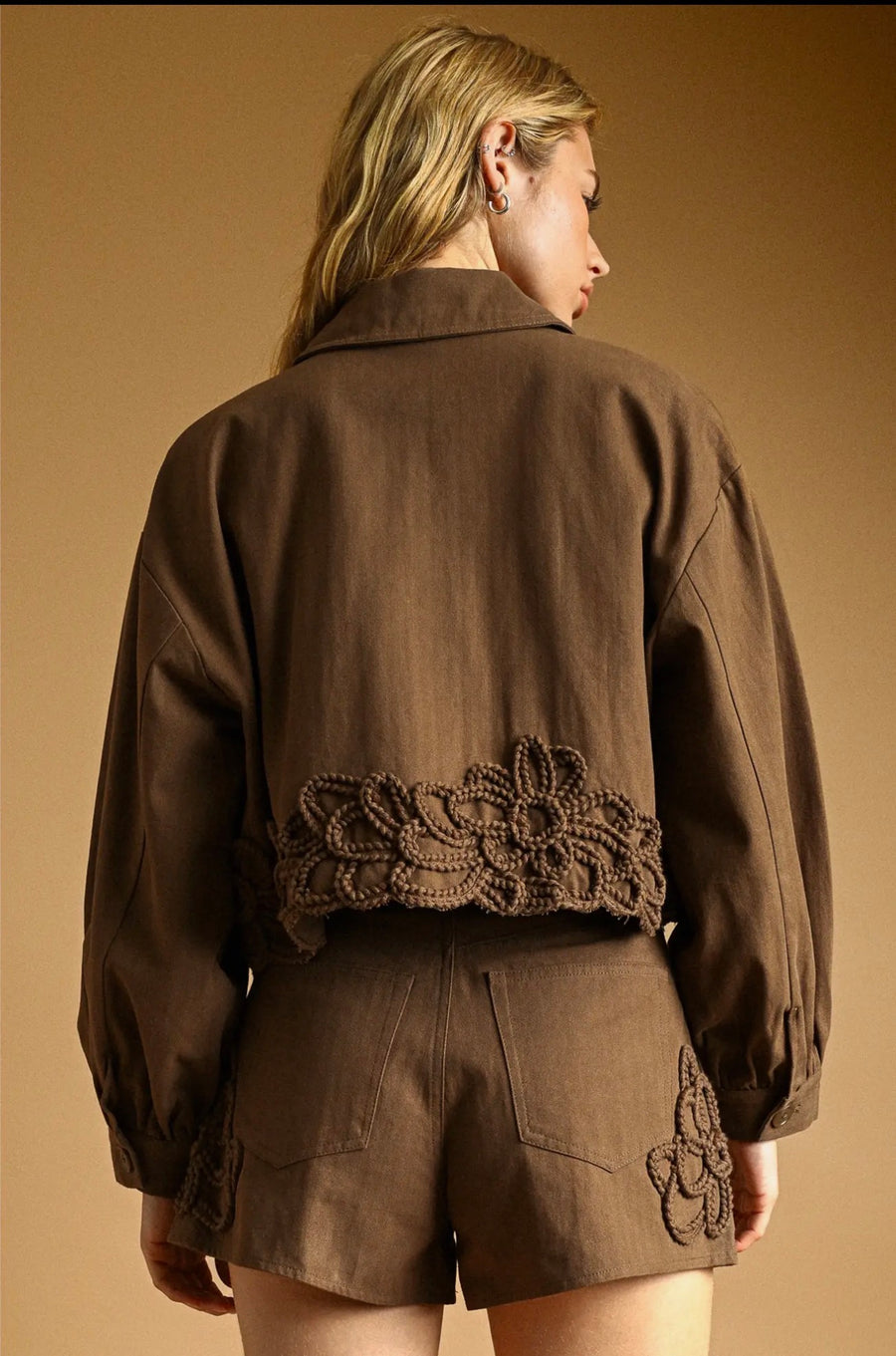 Mocha Embroidered Cropped Jacket
