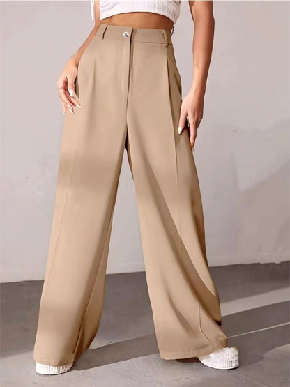 Solid Office Straight Wide-Leg Suit Pants