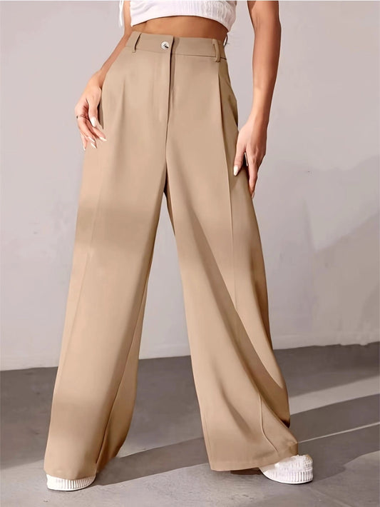 Solid Office Straight Wide-Leg Suit Pants