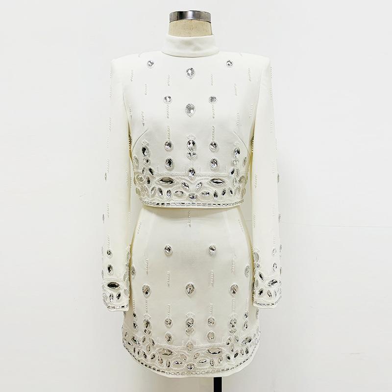 Emery Black Crystal Long Sleeve Top and Skirt Two Piece Set