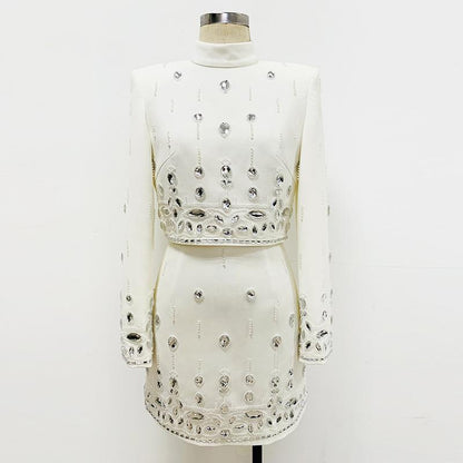 Emery Black Crystal Long Sleeve Top and Skirt Two Piece Set